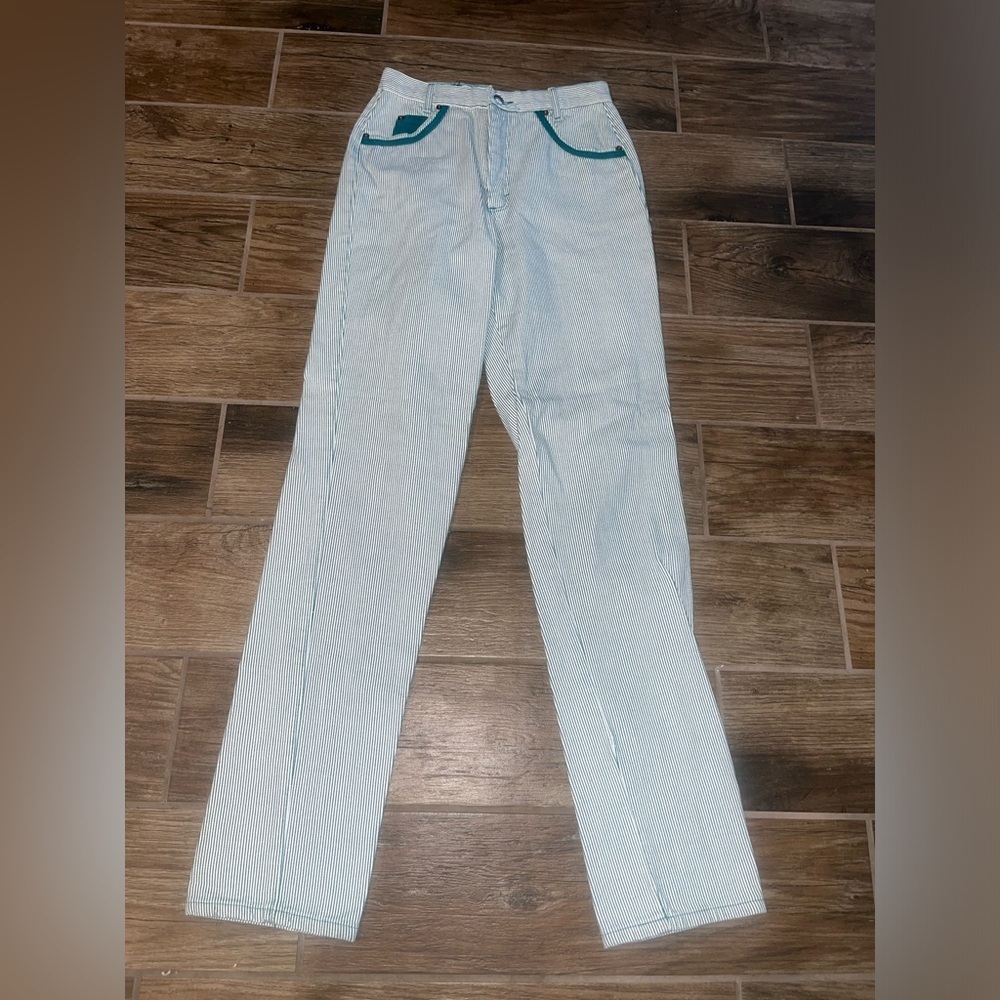 Women’s Rough rider Light Blue Pinstripe Jeans with Teal Trim